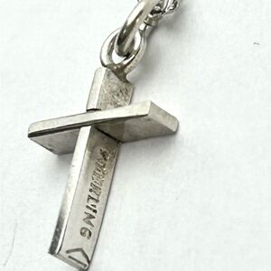 Dainty silver cross and necklace- marked Sterling